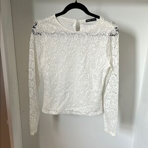 White Fitted Long Sleeve Lace Blouse